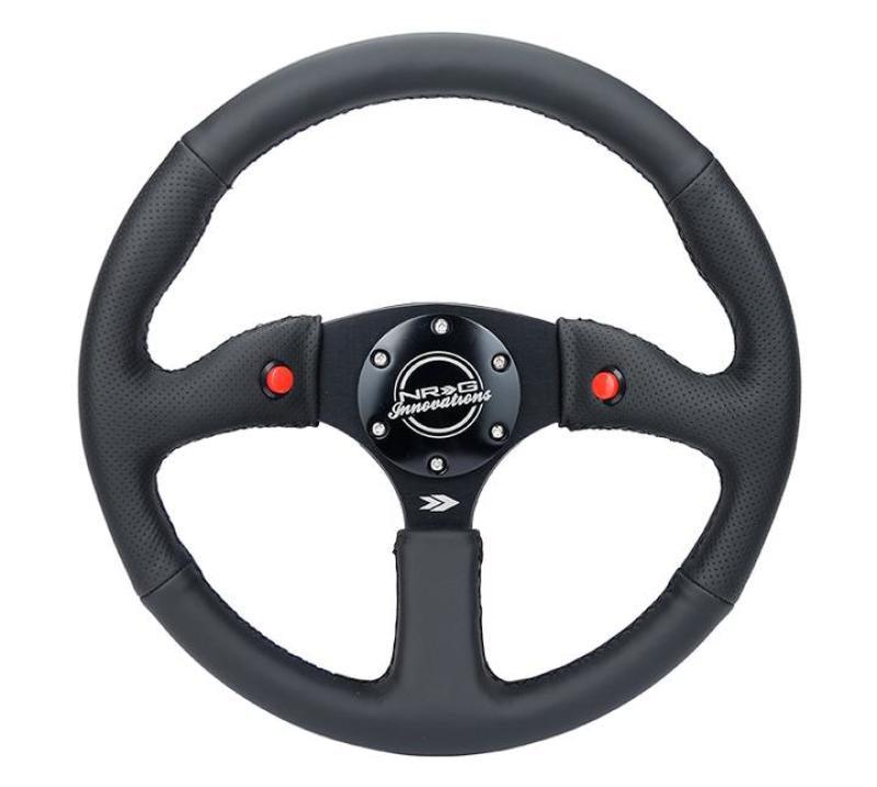 NRG Reinforced Steering Wheel (350mm/ 2.5in. Deep) Sport Leather Racing/ 4mm Matte Black Spoke - Torque Motorsport