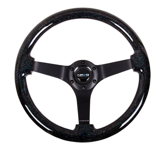 NRG Reinforced Steering Wheel (350mm / 3in Deep) Classic Blk Sparkle Wood Grain w/Blk 3-Spoke Center - Torque Motorsport