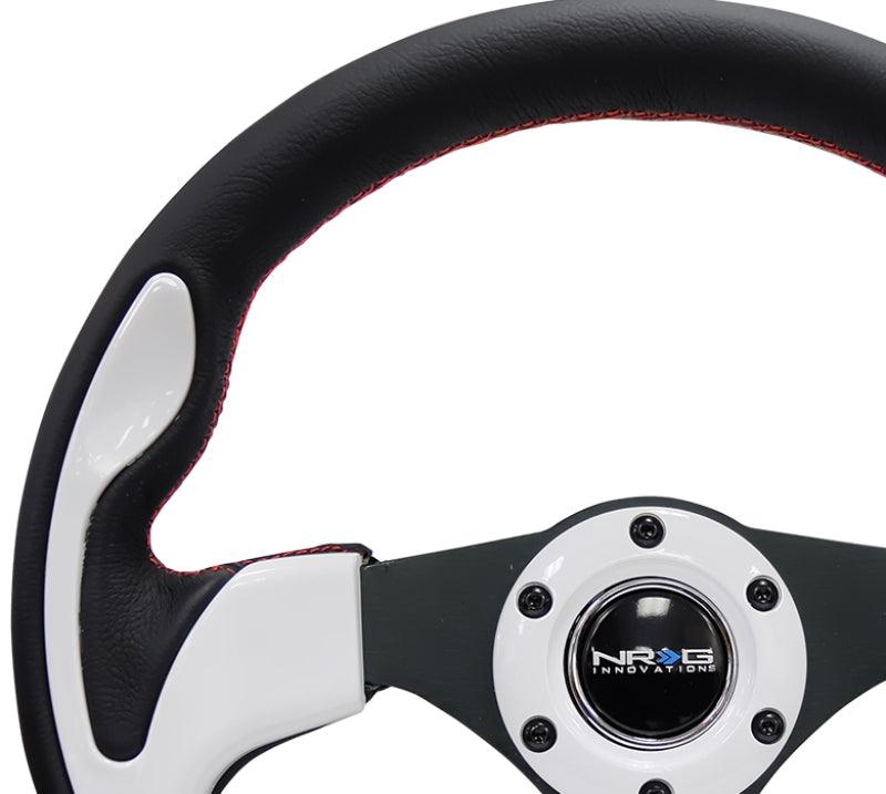 NRG Reinforced Steering Wheel (320mm) Blk w/White Trim & 4mm 3-Spoke - Torque Motorsport