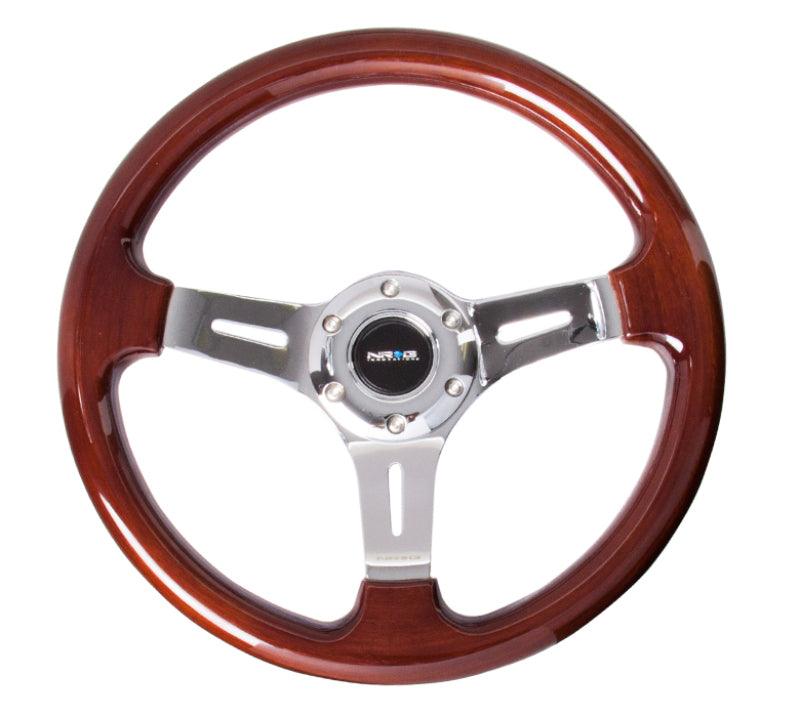 NRG Classic Wood Grain Steering Wheel (330mm) Wood Grain w/Chrome 3-Spoke Center - Torque Motorsport