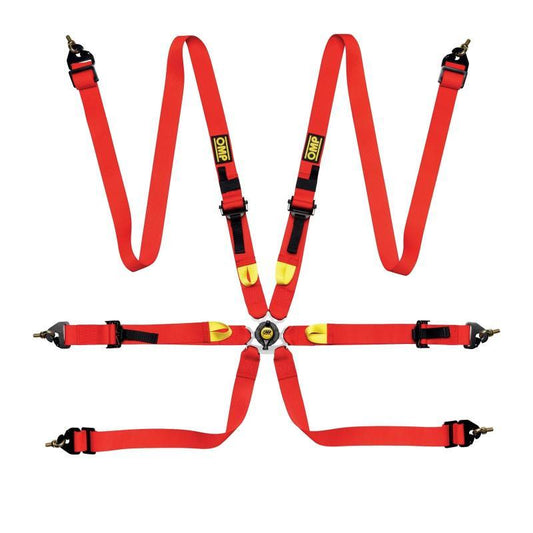 OMP Safety Harness First 2In Red (Fia 8853-2016) Pull Up - Steel Adj - Torque Motorsport