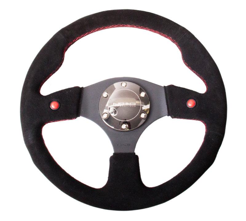 NRG Reinforced Steering Wheel (320mm) Blk Suede w/Dual Buttons - Torque Motorsport