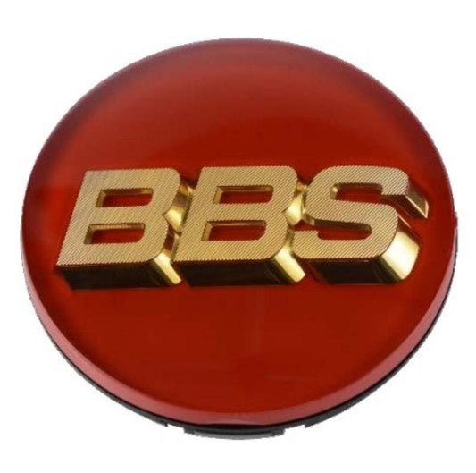 BBS Center Cap - 70mm Red w/ Gold 3D Logo (4-tab) - Torque Motorsport