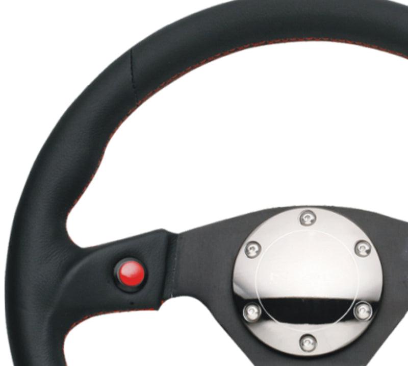 NRG Reinforced Steering Wheel (320mm) Blk Leather w/Dual Buttons - Torque Motorsport