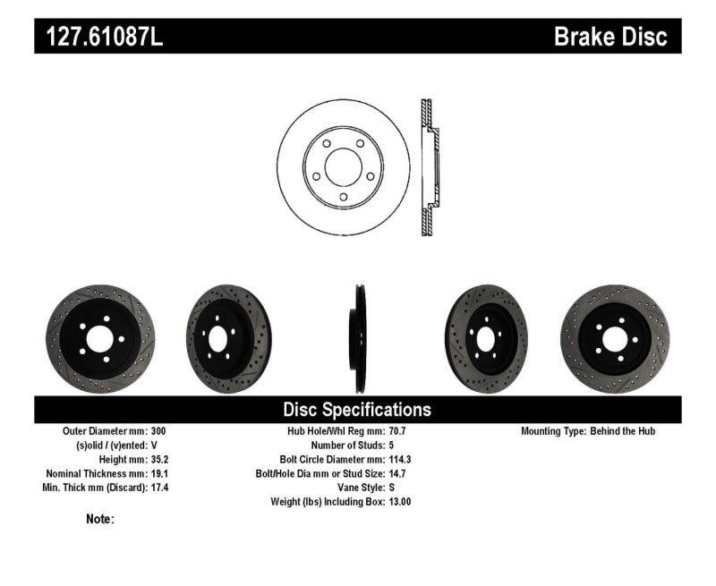 StopTech 05-10 Ford Mustang Slotted & Drilled Left Rear Rotor - Torque Motorsport