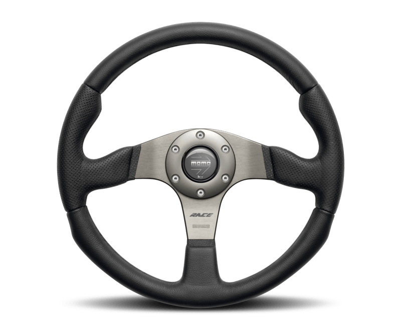 Momo Race Steering Wheel 350 mm - Black Leather/Anth Spokes - Torque Motorsport