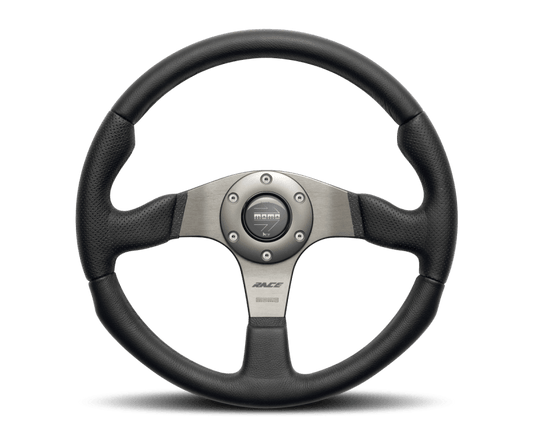 Momo Race Steering Wheel 350 mm - Black Leather/Anth Spokes - Torque Motorsport
