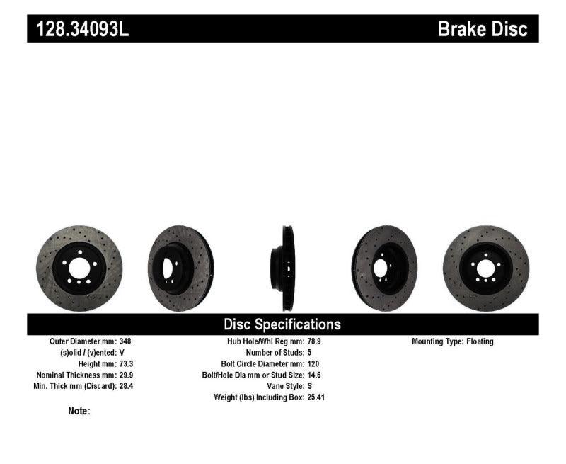 StopTech 07-10 BMW 335i Cross Drilled Left Front Rotor - Torque Motorsport