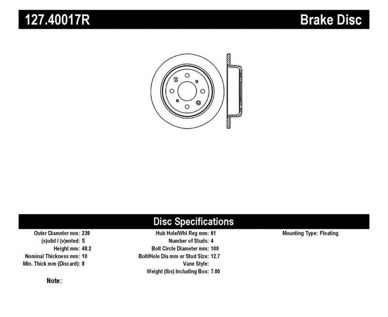 StopTech 90-96 Acura Integra / 97-01 Integra (Exc. Type R) Slotted & Drilled Right Rear Rotor - Torque Motorsport