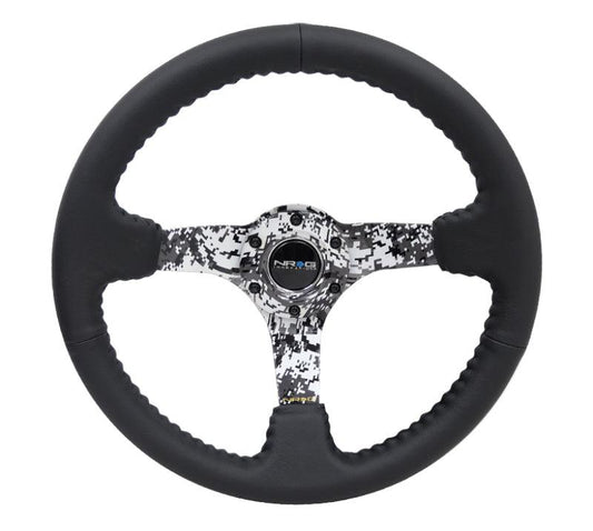 NRG Reinforced Steering Wheel (350mm / 3in. Deep) Blk Leather w/Hydrodipped Digi-Camo Spokes - Torque Motorsport