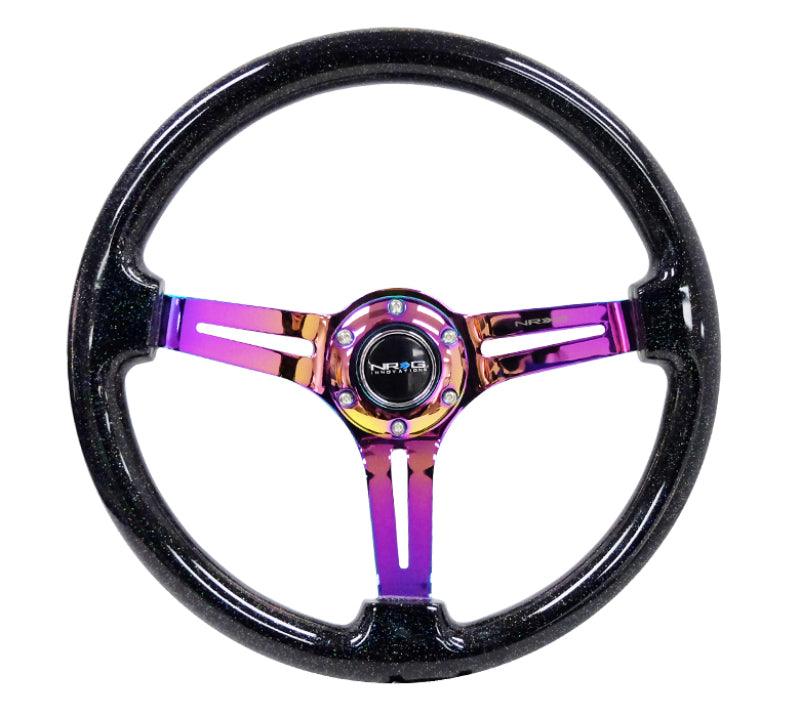 NRG Reinforced Steering Wheel (350mm / 3in. Deep) Blk Multi Color Flake w/ Neochrome Center Mark - Torque Motorsport