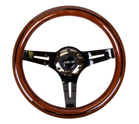 NRG Classic Wood Grain Steering Wheel (310mm) Dark Wood & Black Line Inlay w/Blk Chrome 3-Spoke Ctr. - Torque Motorsport