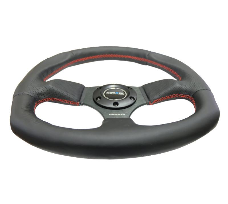 NRG Reinforced Steering Wheel (320mm Horizontal / 330mm Vertical) Leather w/Red Stitching - Torque Motorsport