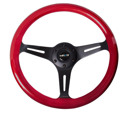 NRG Classic Wood Grain Steering Wheel (350mm) Red Pearl/Flake Paint w/Black 3-Spoke Center - Torque Motorsport