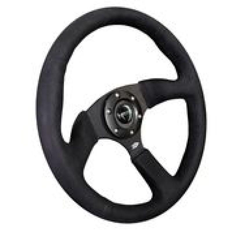 NRG Reinforced Steering Wheel (350mm / 2.5in. Deep)Blk Alcantara Comfort Grip w/4mm Matte Blk Spokes - Torque Motorsport