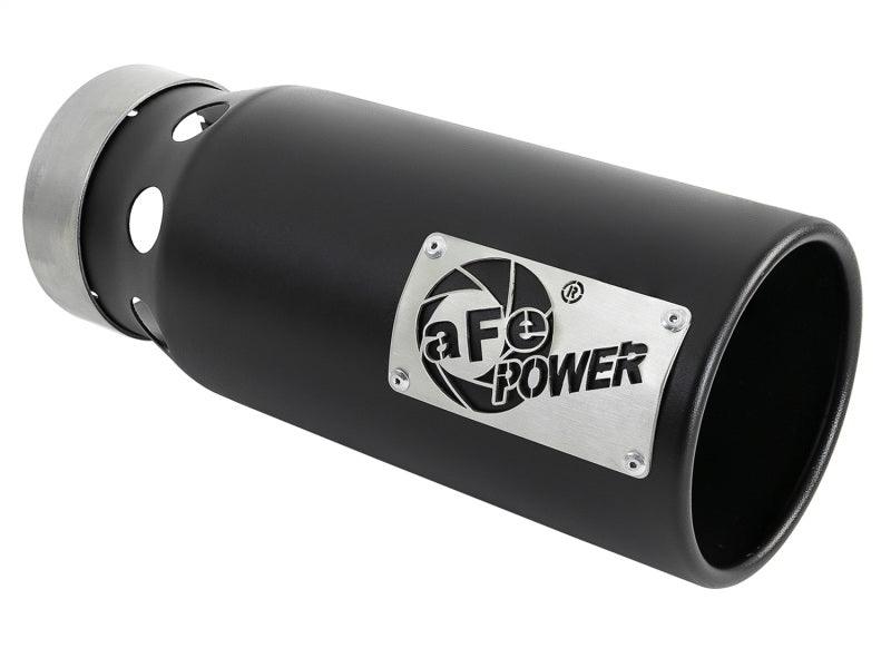 aFe SATURN 4S 4in SS Intercooled Exhaust Tip - Black 4in In x 5in Out x 12in L Bolt-On - Torque Motorsport