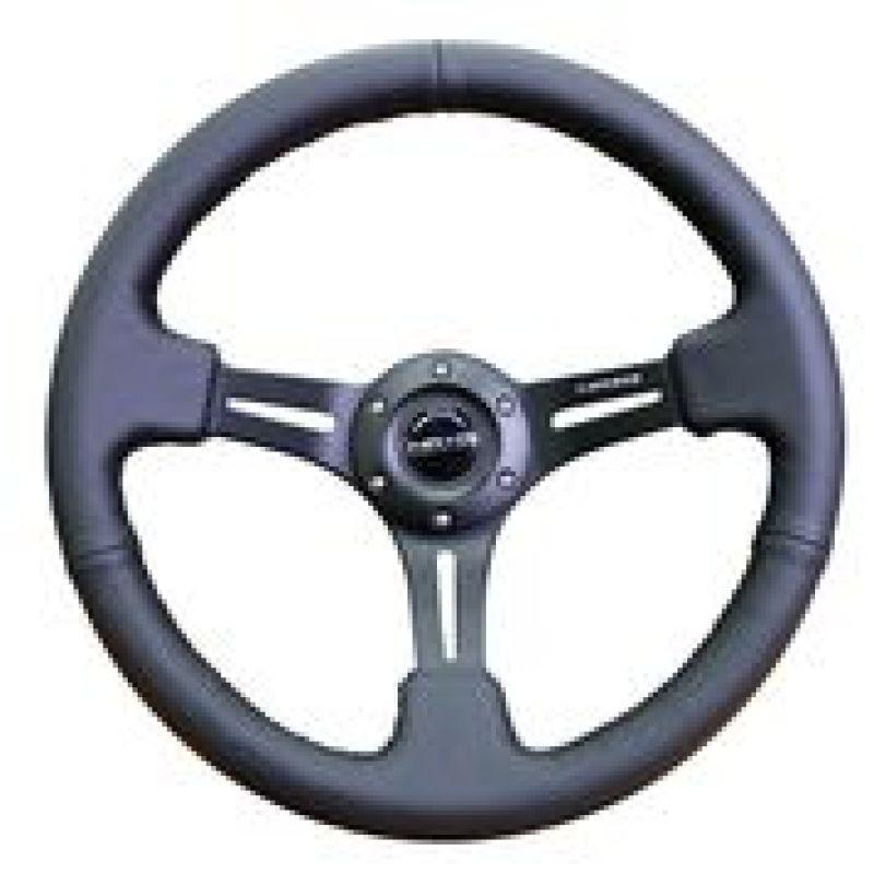 NRG Reinforced Steering Wheel (350mm / 3in. Deep) Black Leather w/ Black Stitching - Torque Motorsport