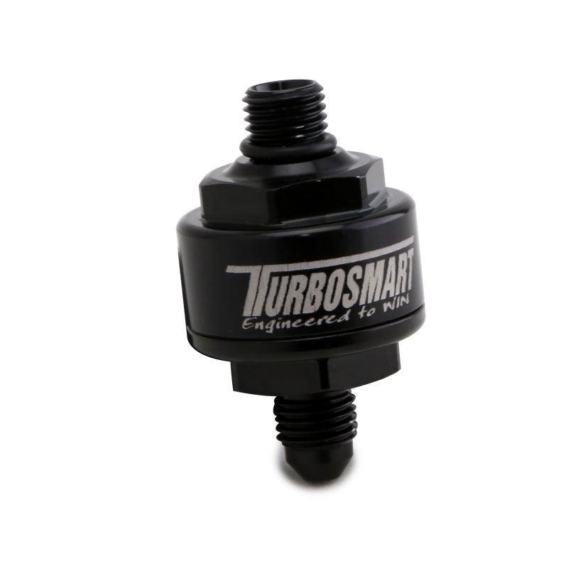 Turbosmart Billet Turbo Oil Feed Filter w/ 44 Micron Pleated Disc AN-4 Male to AN-4 ORB- Black - Torque Motorsport