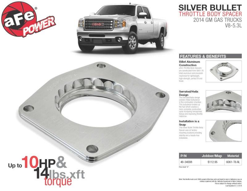 aFe Silver Bullet Throttle Body Spacers TBS 2014 GM Silverado/Sierra 1500 V8 5.3L - Torque Motorsport