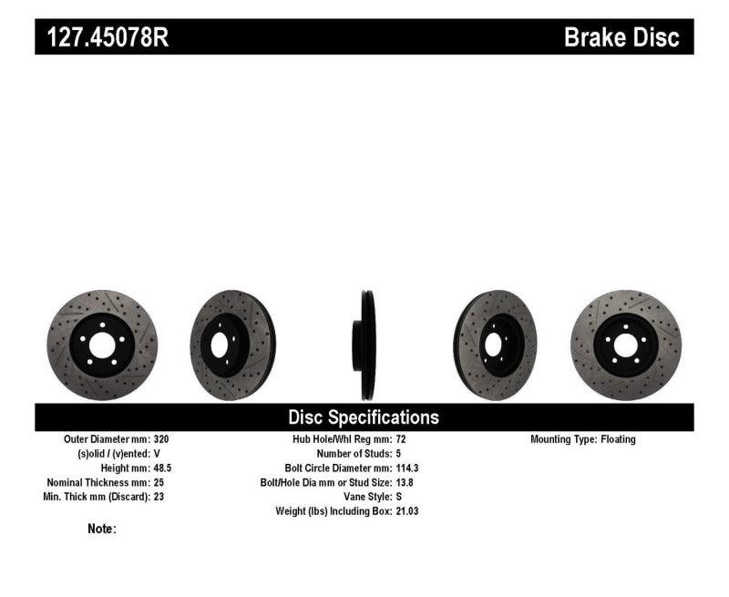 StopTech 07-09 Mazda 3 Right Front Slotted & Drilled Rotors - Torque Motorsport