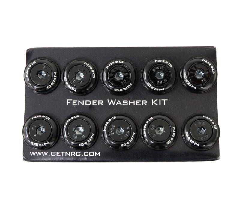 NRG Fender Washer Kit w/Color Matched M6 Bolt Rivets For Plastic (Black) - Set of 10 - Torque Motorsport