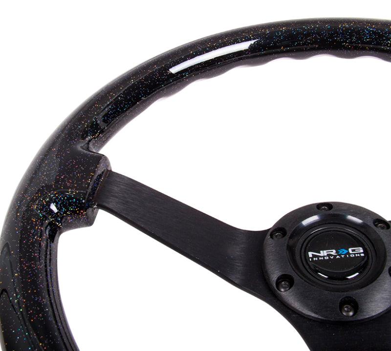 NRG Reinforced Steering Wheel (350mm / 3in Deep) Classic Blk Sparkle Wood Grain w/Blk 3-Spoke Center - Torque Motorsport