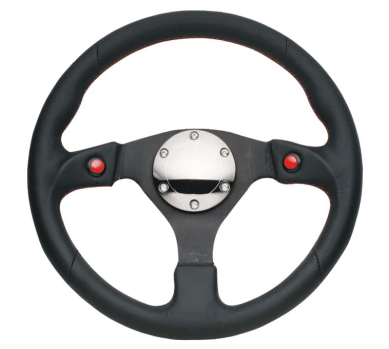 NRG Reinforced Steering Wheel (320mm) Blk Leather w/Dual Buttons - Torque Motorsport