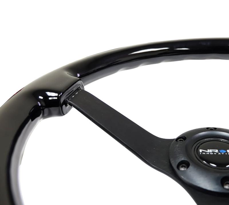 NRG Reinforced Steering Wheel (350mm / 3in. Deep) Black w/Black Chrome Solid 3-Spoke Center - Torque Motorsport