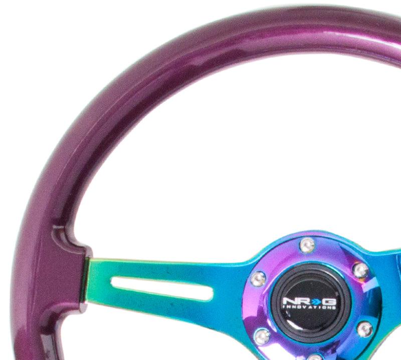 NRG Classic Wood Grain Steering Wheel (350mm) Purple Pearl Paint w/Neochrome 3-Spoke Center - Torque Motorsport