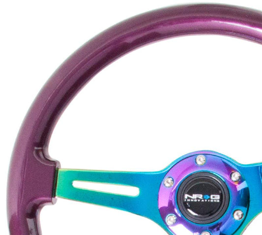 NRG Classic Wood Grain Steering Wheel (350mm) Purple Pearl Paint w/Neochrome 3-Spoke Center - Torque Motorsport