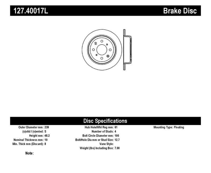 StopTech 90-96 Acura Integra / 97-01 Integra (Exc. Type R) Slotted & Drilled Left Rear Rotor - Torque Motorsport