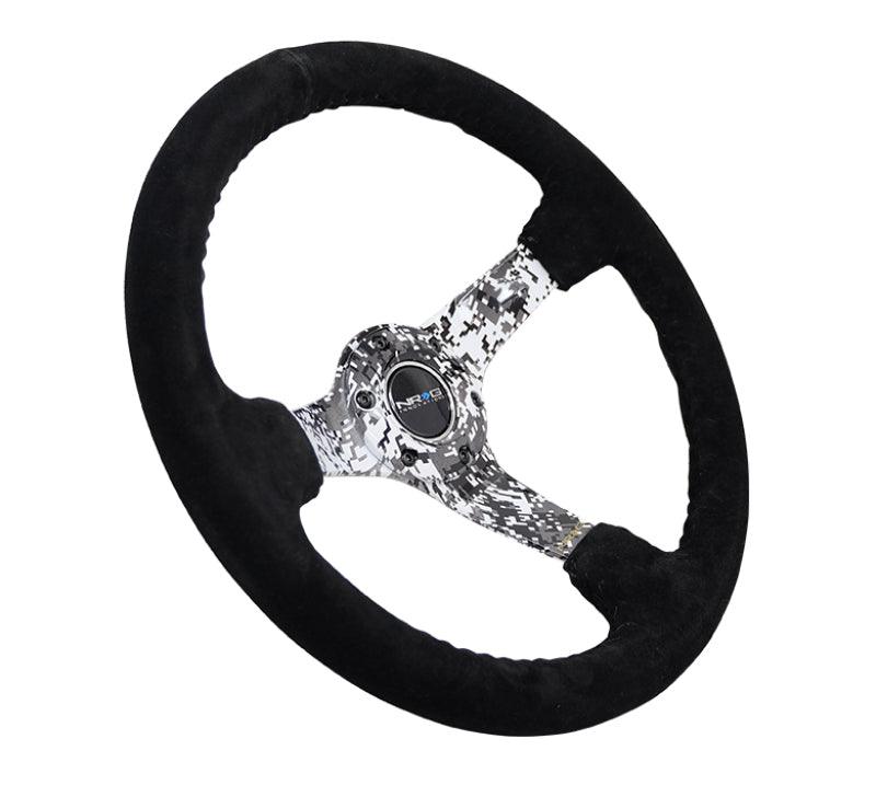 NRG Reinforced Steering Wheel (350mm / 3in. Deep) Blk Suede w/Hydrodipped Digi-Camo Spokes - Torque Motorsport