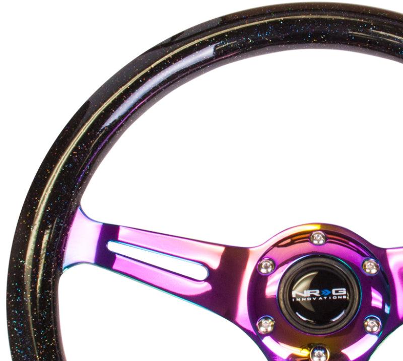 NRG Classic Wood Grain Steering Wheel (350mm) Black Sparkle/Galaxy Color w/Neochrome 3-Spoke - Torque Motorsport