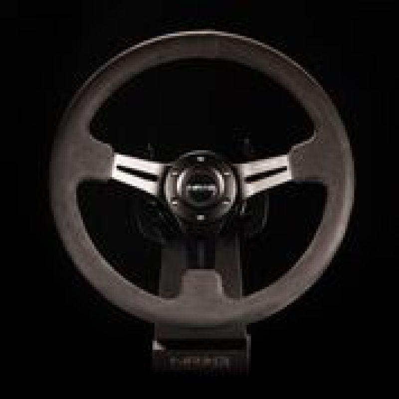 NRG Reinforced Steering Wheel (350mm / 3in. Deep) Black Leather w/ Alcantara Stitching - Torque Motorsport