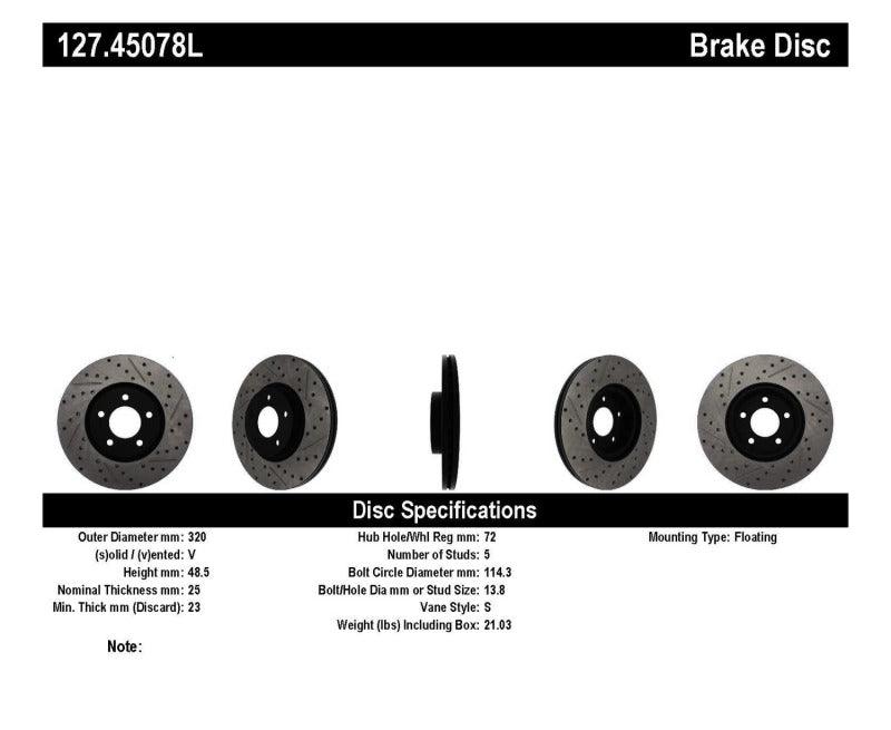 StopTech 07-09 Mazda 3 Left Front Slotted & Drilled Rotors - Torque Motorsport