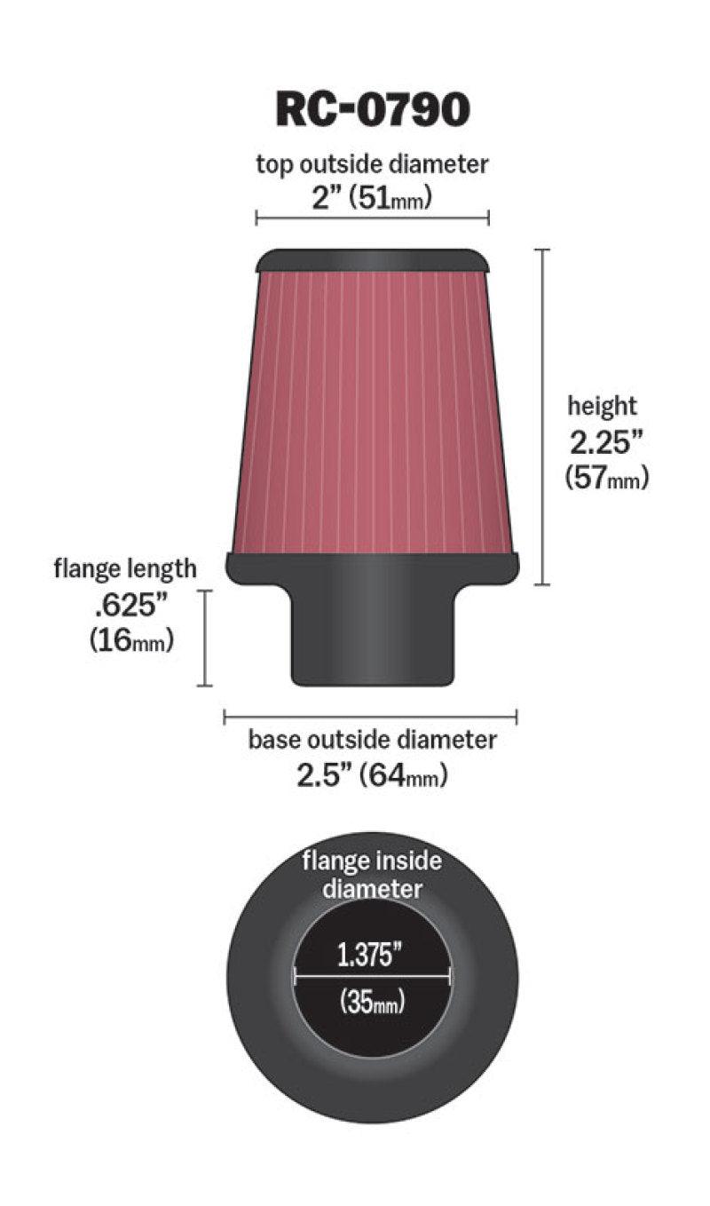 K&N Universal Chrome Filter 1 3/8 inch FLG / 2 1/2 inch Base / 2 inch Top / 2 1/4 inch Height - Torque Motorsport