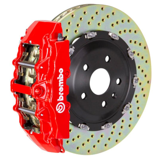 Brembo 11-23 Charger w/V8 Exc AWD/SRT8 Fr GT BBK 6Pis Cast 380x34 2pc Rotor Drilled-Red - Torque Motorsport