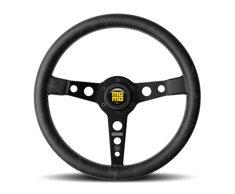 Momo Prototip Heritage Steering Wheel 350 mm - Black Leather/White Stitch/Black Spokes - Torque Motorsport