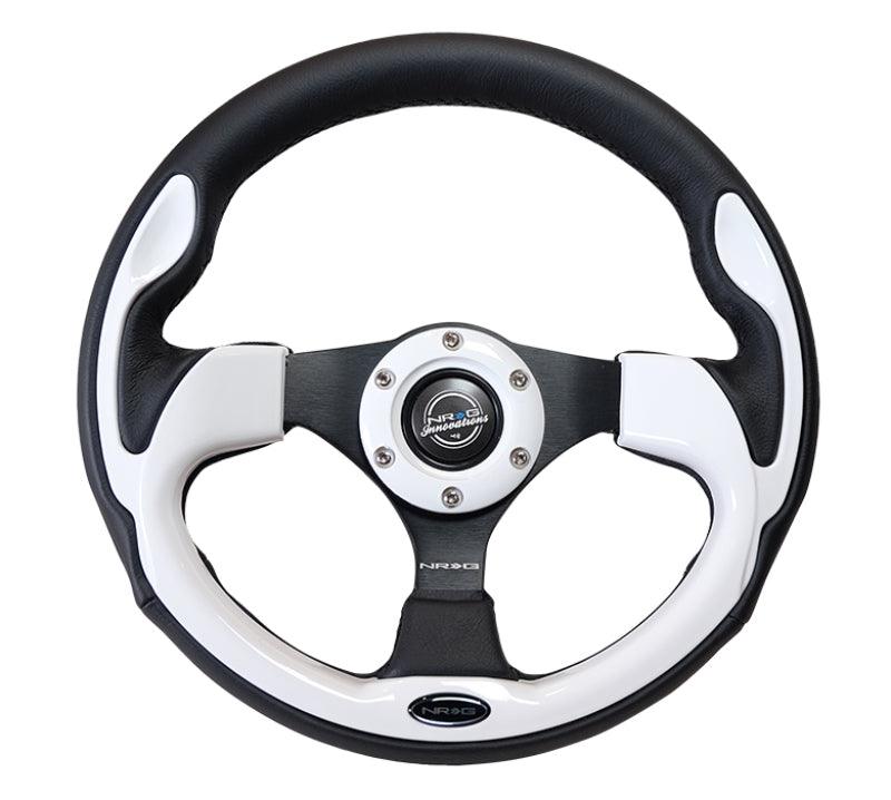 NRG Reinforced Steering Wheel (320mm) Blk w/White Trim & 4mm 3-Spoke - Torque Motorsport