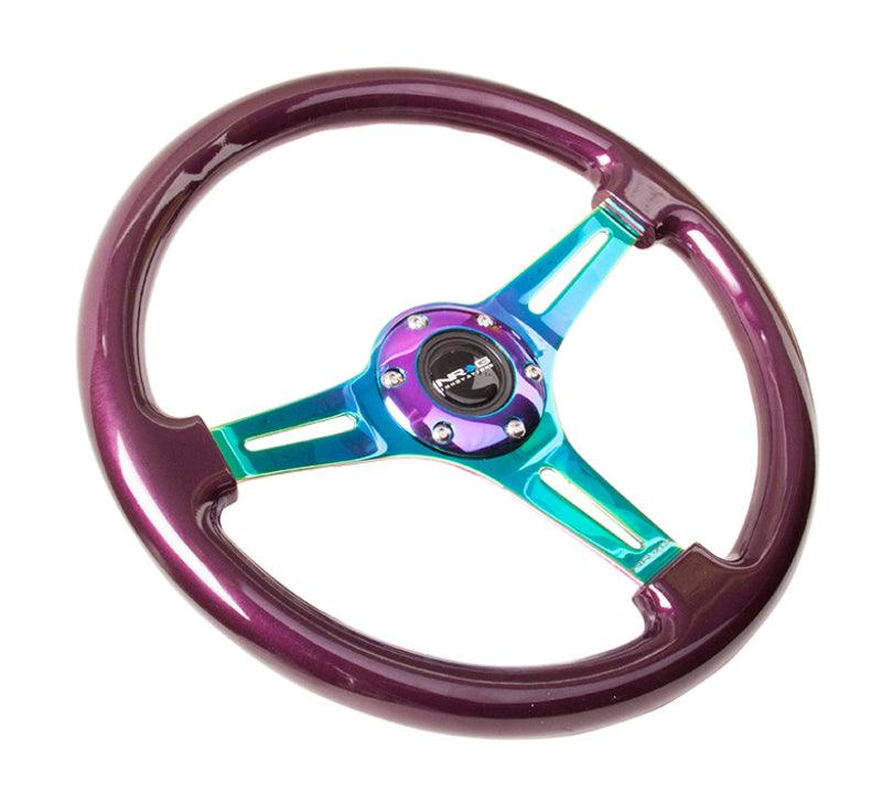 NRG Classic Wood Grain Steering Wheel (350mm) Purple Pearl Paint w/Neochrome 3-Spoke Center - Torque Motorsport