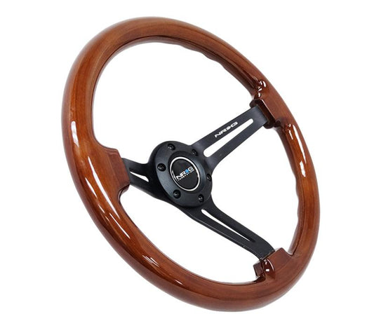 NRG Reinforced Steering Wheel (350mm / 3in. Deep) Brown Wood w/Blk Matte Spoke/Black Center Mark - Torque Motorsport