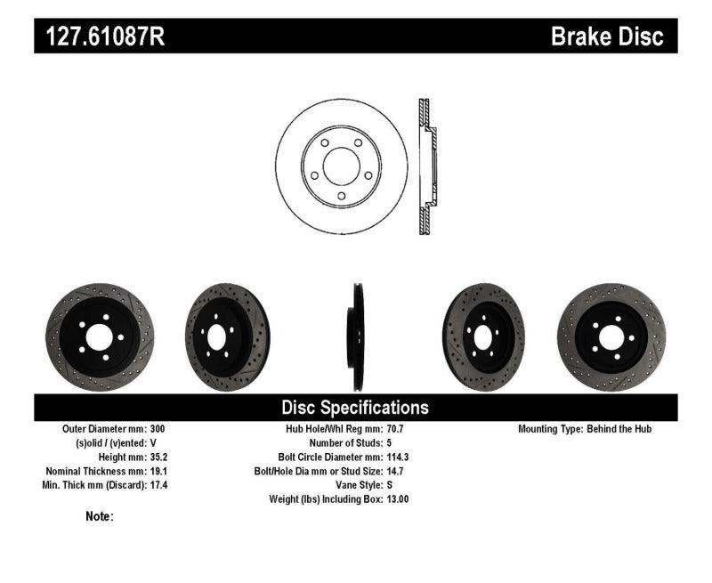 StopTech 05-10 Ford Mustang Slotted & Drilled Right Rear Rotor - Torque Motorsport