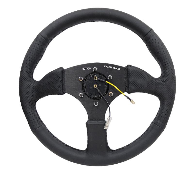 NRG Reinforced Steering Wheel (350mm / 2.5in. Deep) Blk Leather Comfort Grip w/5mm Matte Blk Spokes - Torque Motorsport