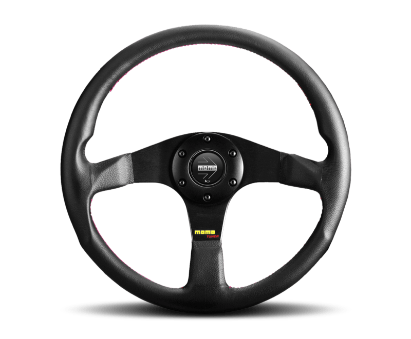 Momo Tuner Steering Wheel 320 mm - Black Leather/Red Stitch/Black Spokes - Torque Motorsport