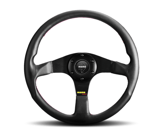 Momo Tuner Steering Wheel 320 mm - Black Leather/Red Stitch/Black Spokes - Torque Motorsport