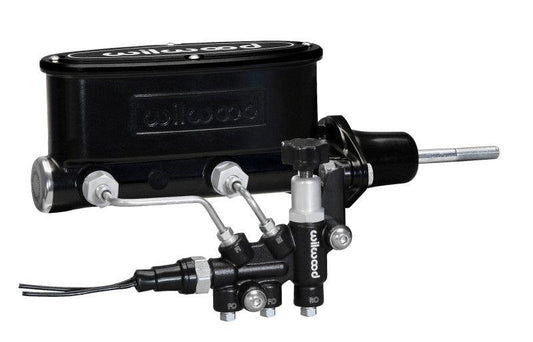 Wilwood HV Tandem M/C Kit w L/H Bracket & Prop Valve - 7/8in Bore Black-W/Pushrod - Torque Motorsport