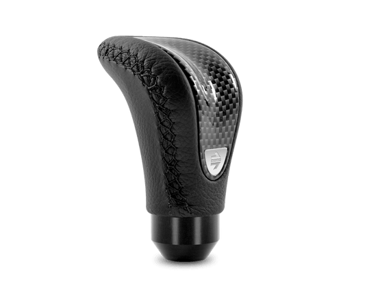 Momo Combat Evo Shift Knob - Black Leather, Carbon Effect Insert, Black Stitching - Torque Motorsport