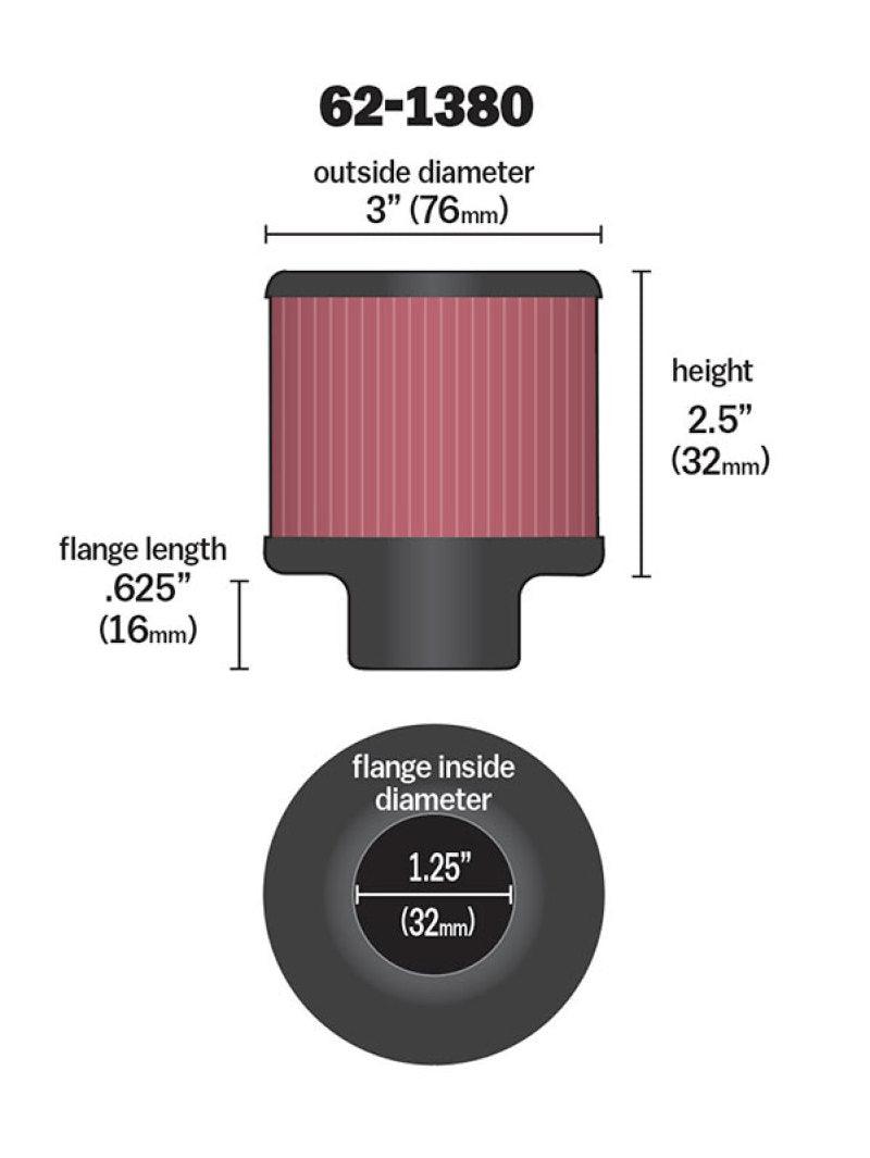 K&N 1.25in Flange ID x 3in OD x 2.5 inch H Rubber Base Crankcase Vent Filter - Torque Motorsport