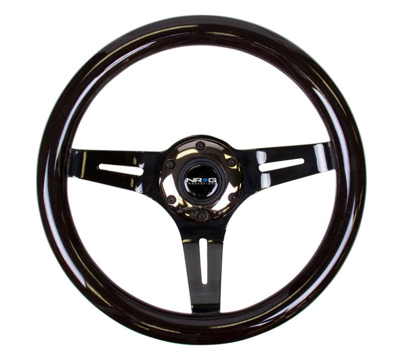 NRG Classic Wood Grain Steering Wheel (310mm) Black w/Black Chrome 3-Spoke Center - Torque Motorsport