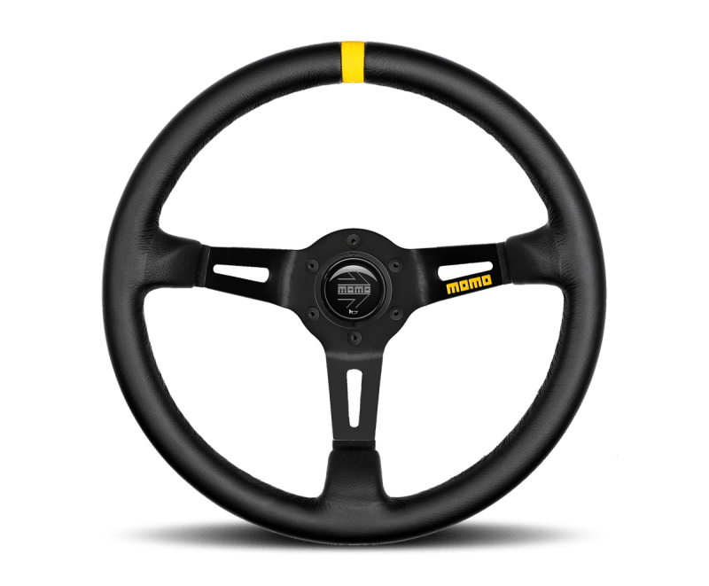 Momo MOD08 Steering Wheel 350 mm - Black Leather/Black Spokes/1 Stripe - Torque Motorsport